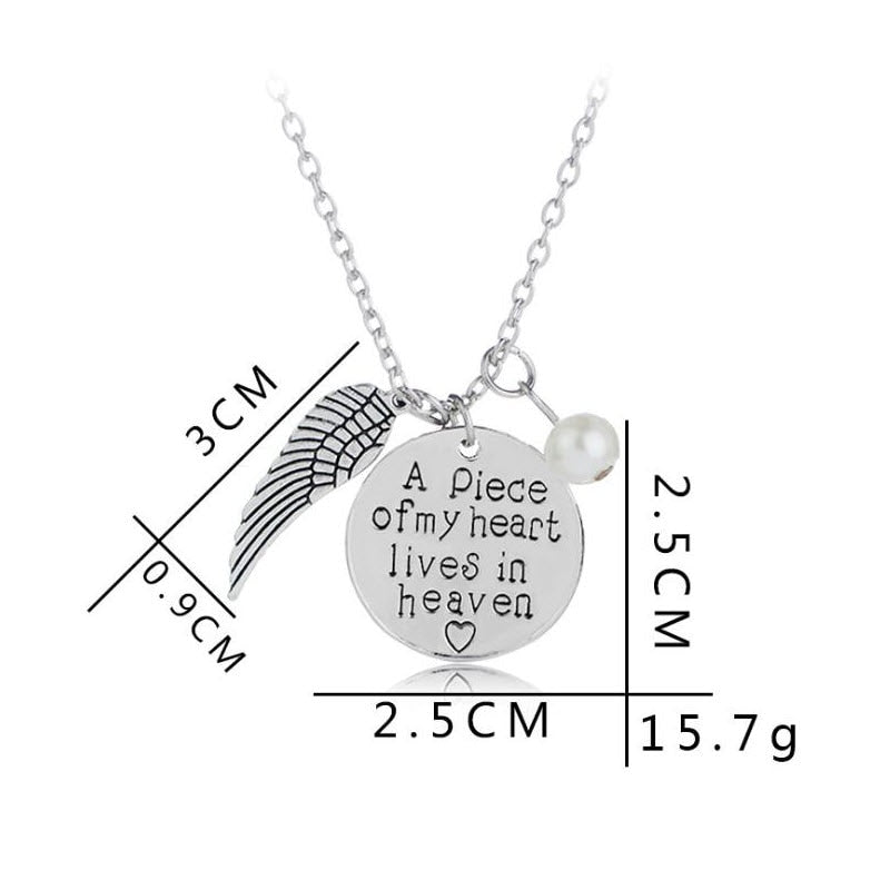 A Piece Of My Heart Lives In Heaven Vintage Silver Angel Wing Necklace