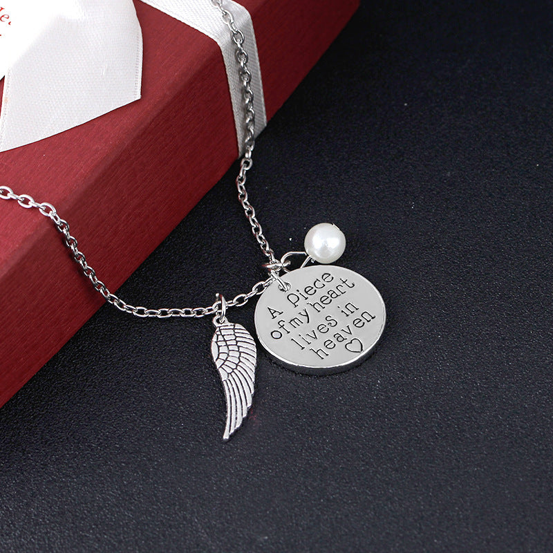 A Piece Of My Heart Lives In Heaven Vintage Silver Angel Wing Necklace