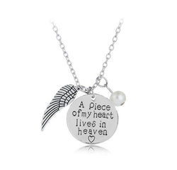 A Piece Of My Heart Lives In Heaven Vintage Silver Angel Wing Necklace